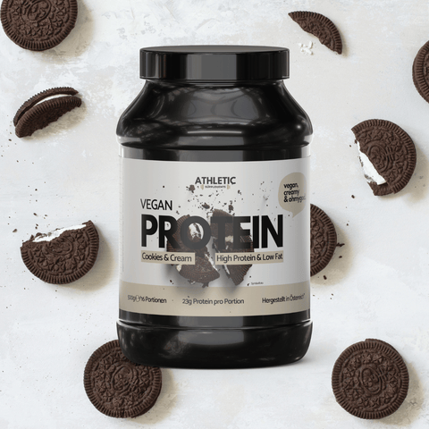 Athletic Vegan Protein Cookies & Cream 500 g mit Cookies als Geschmacksmotiv
