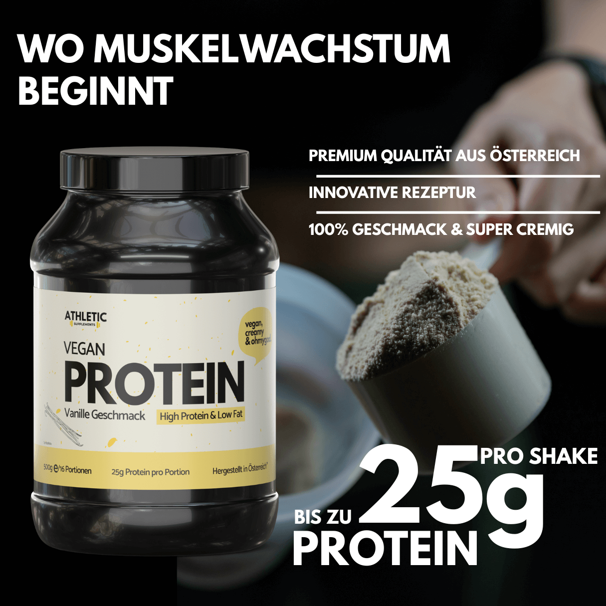 Vegan Protein Vanille – pflanzliches Eiweiß mit Vanillegeschmack in Premiumqualität 